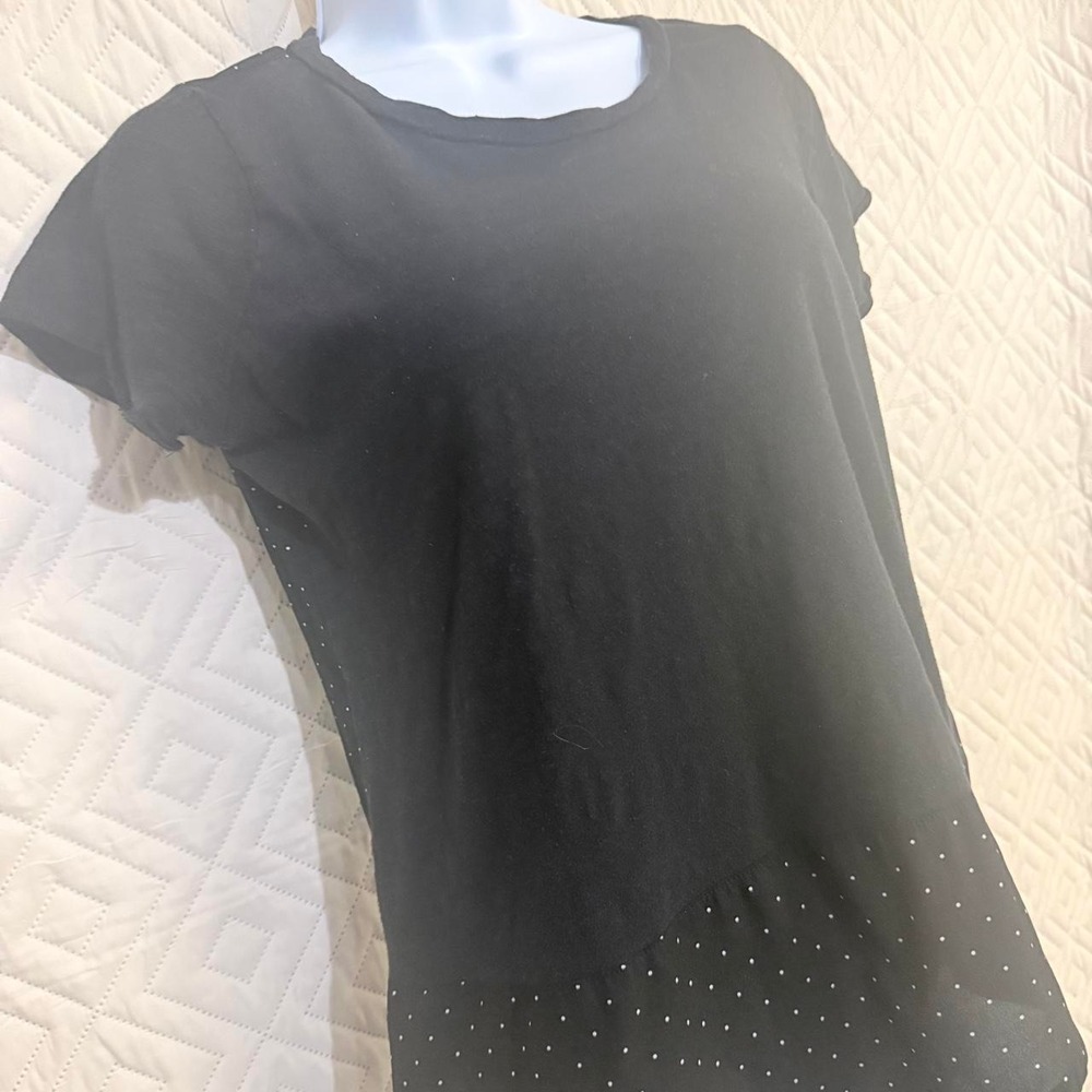Maison Jules Women S Blouse Black Polka Dot Short Sleeve LAYERING WORKWEAR LIGHT
